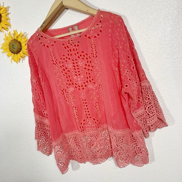 Johnny Was Embroidered Eyelet Tunic Coral Size Small Women’s - Picture 4 of 12